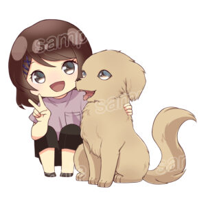 女の子と犬のミニキャライラスト